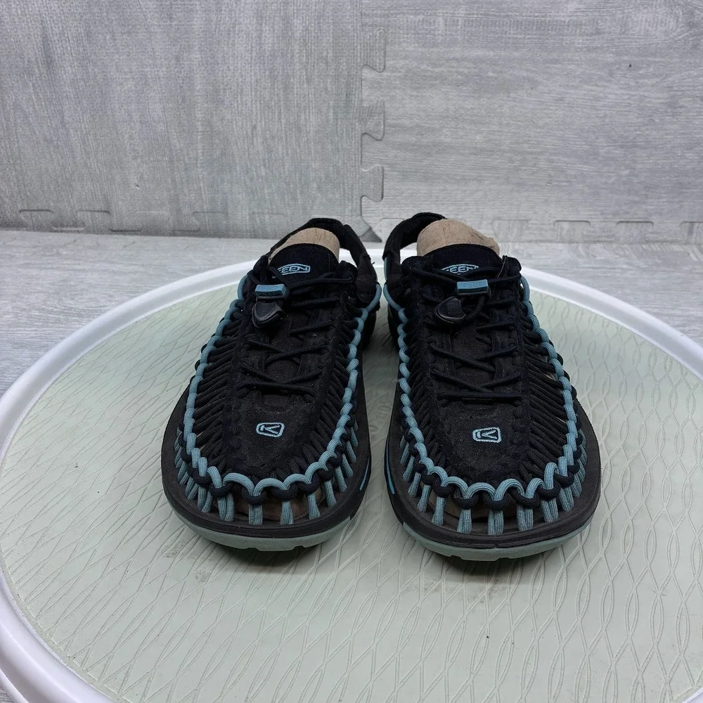 Keen Uneek Sandals Mens 9.5 Black Blue Cord Lace Up Outdoor Shoes 1013092